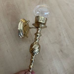 Gorgeous vintage brass and glass candle sconce holder